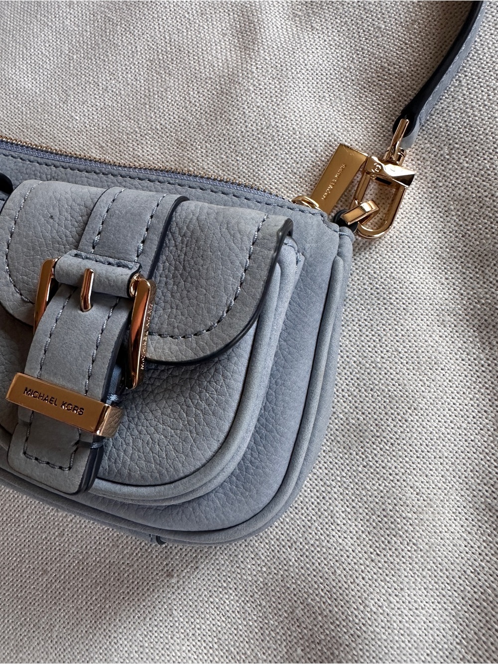 NWOT MICHAEL KORS Zoe Small Suede Convertible Pochette in Chambray Blue - Picture 7 of 11